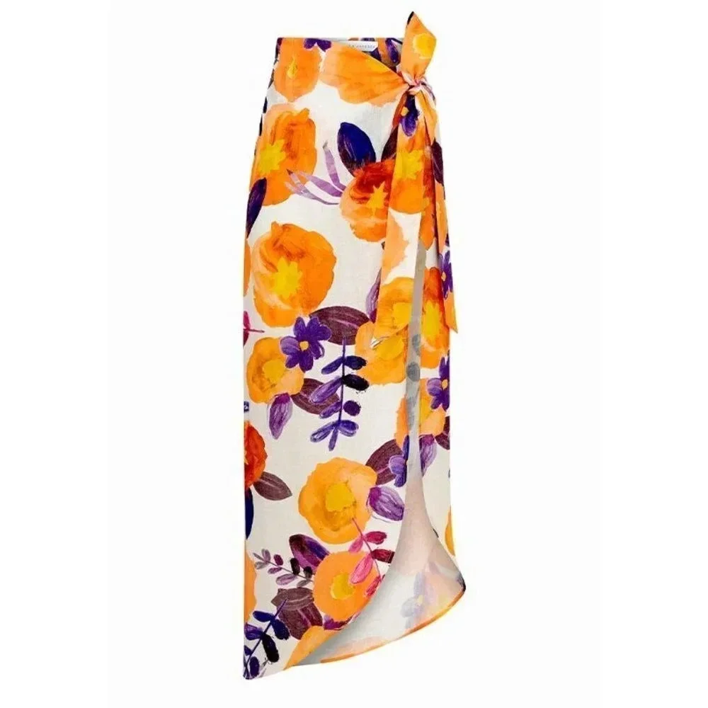Raisa Vanessa Slit Detail Floral Skirt in Yellow & Purple 36 2-4 New Womens Maxi